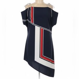 Joie Asymmetrical Dress in Navy, Red, and White